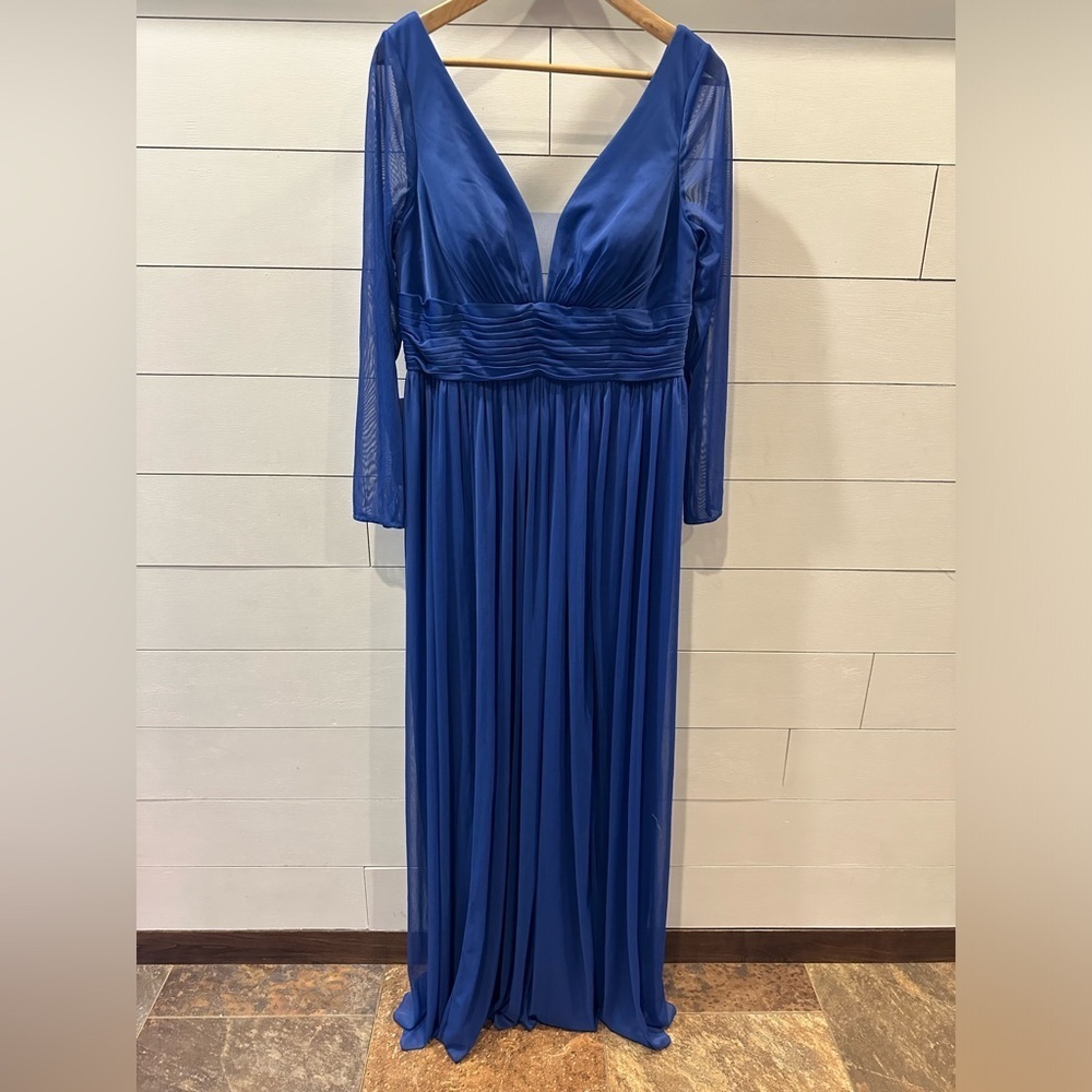 Azazie Royal Blue Mesh V- Neck Dress- size A14